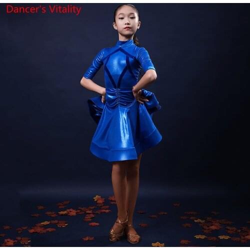 Latin Dance Profession Performance Skirt Girls Stand Collar Dress Autumn And Winter Childrens Stage Competition Clothes
