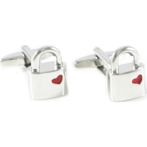 Lock Cuff Links Red Heart Motif Lock Cuff Links Fathers Day Birthday Wedding Gifts Cuff Links