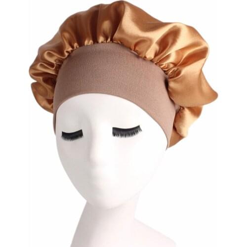 Womens Satin Solid Wide-brimmed Sleeping Hat Night Sleep Cap Hair Care Bonnet Nightcap For Women Men Unisex Cap bonnet de nuit