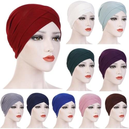 Women Solid India Hat Muslim Ruffle Cancer Chemo Beanie Turban Wrap Scarf Cap Head Scarf for muslim women solid cotton turban