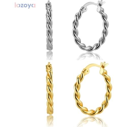 LOZOYA 100% 925 Sterling 2021 Screw Luxury Silver Gold Big 20mm Twist Hoops Pendiente Women Circle Round Earring Jewelry