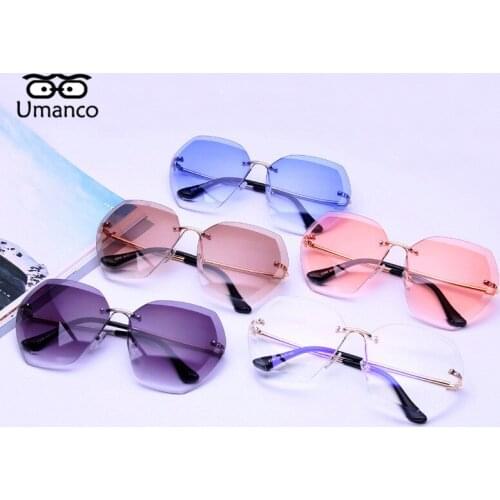 2021 Umanco Fashion Rimeless Sunglasses for Women Oversized Square Sun Glasses Metal Frame AC Lens Gradient Shade Eyewear UV400
