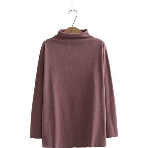 Oversize Women Sweater Spring/Autumn Jumper Solid Mock Neck Knitted Thread Cotton Tops Undershirt Fashion 2020