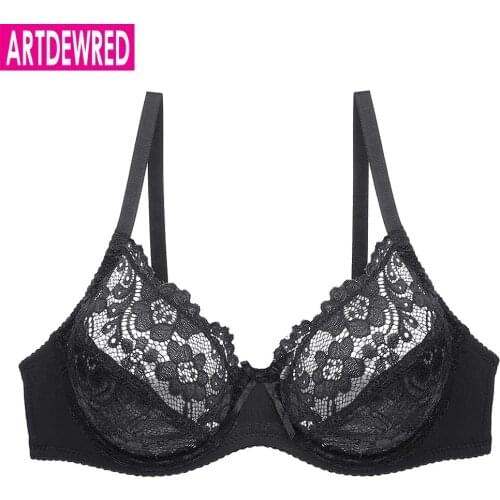 Womens Ultra thin Bra Full Coverage Sexy Soft Underwire Lace Padded Brassiere Minimizer Bh Plus Size 75-90 BC Cup