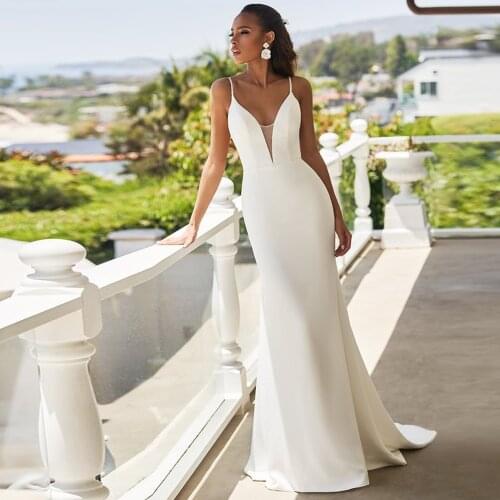 Charming Wedding Dresses Jersey Pleat V-Neck Spaghetti Straps Backless Mermaid Bridal Gowns Novia Do 2021 New