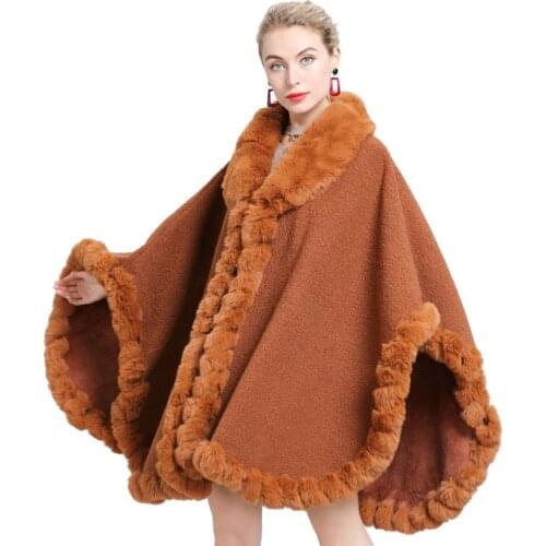 Swonco Winter Warm Poncho Coat Womens Fur Capes Loose Design Fashion Female Winter Fur Cloak 2020 New Womens Ponchos Capes