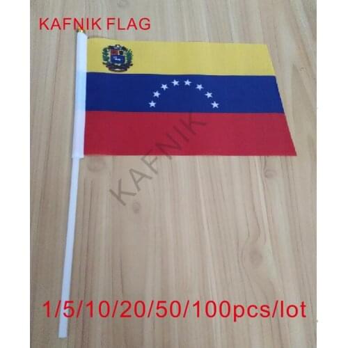 KAFNIK ,10/20/50/100pcs Promotion Wholesale Venezuela Hand Waving National Flag 14*21cm #8 Polyester Flag Free Shipping