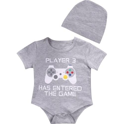 Pudcoco US Stock Lovely Infant Baby Boy Girl Outfits Clothes Letter Short Sleeve Cotton Romper +Hat 2pcs Set