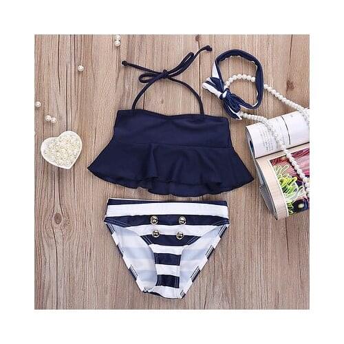 3PCS Kids Baby Girl Bikini Suit Navy Swimsuit Swimwear Bathing Swimming Beachwear
