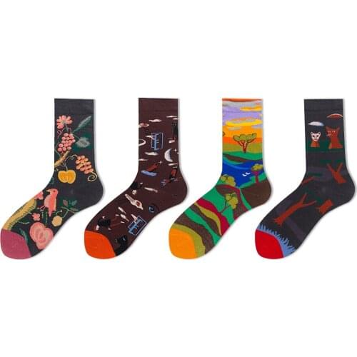 3pcs/lot High Quality New Spring and Summer Designer Style Graffiti Portrait Personality Tube Socks Color Creative Couple Socks