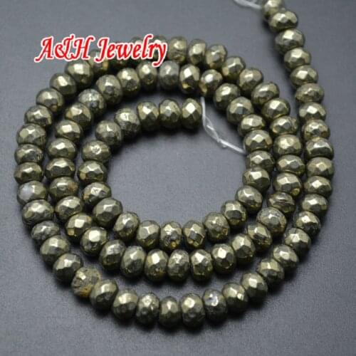 4x6mm Natural Iron Pyrite Faceted Roundel Shape Beads 16'' Fashion Jewelry Making Materials 5pc/lot
