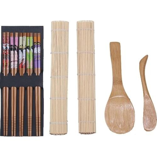5pcs/set Rice Mold Sushi Making Tool Kits DIY Bamboo Sushi Maker Set Roll Cooking Tools Handmade Japanese Kitchen Tool