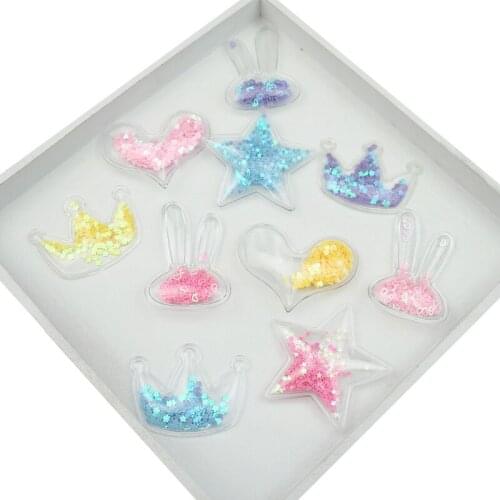 5Pcs Rabbit/Star/Heart Flowing Color Sequin Transparent Applique DIY Craft Supplies Bling Patches Hair Clip Accessories Decor