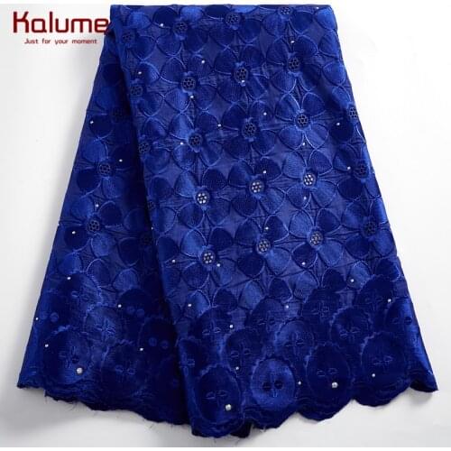 Kalume African Lace Fabric 2021 5 Yard Design Swiss Voile Diy Nigerian 100% Cotton Embroidery Lace Fabric For Robes Dress H2442