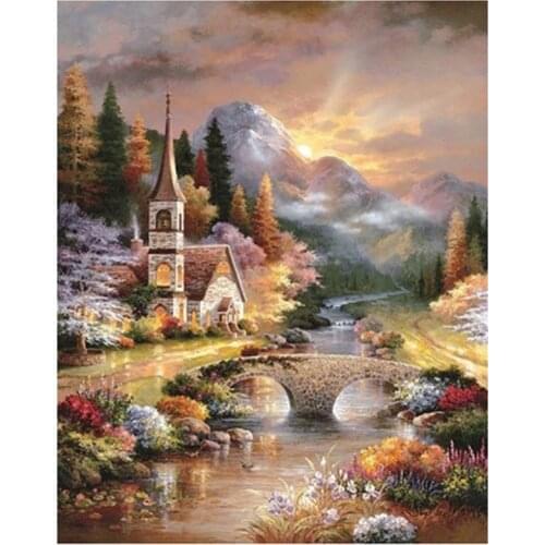 DIY Diamond Painting Cross Stitch Landscape Full Round Drill Diamond Embroidery Wall Art Decor