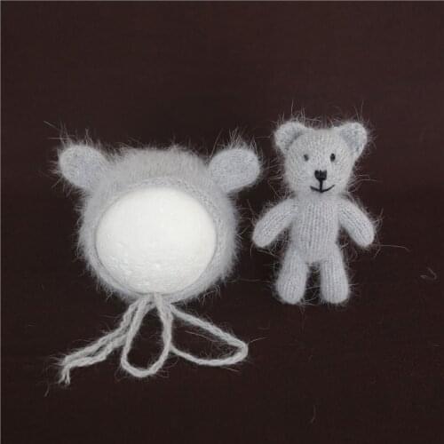 Angora Goat Bonnet And Toy Set Newborn Fluffy Mohair Knit Baby Girl Hat Animal Stuffer Doll Photography Props