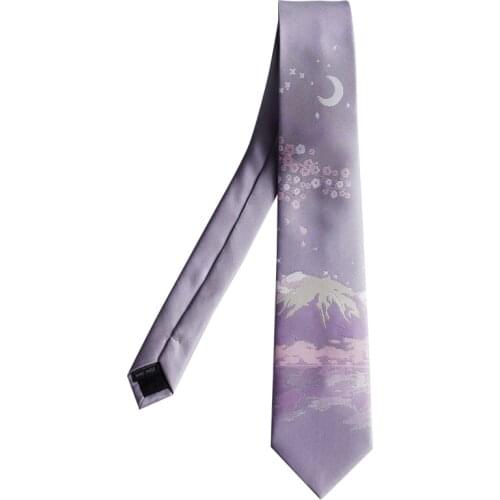 Free Shipping New Male mens female students gift necktie Under Mount Fuji pink purple cherry blossom embroidery moon starry tie