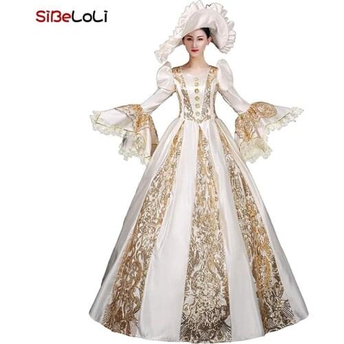Champagne Medieval Renaissance Marie Antoinette Dress Masquerade Ball Gown Theater Costumes For Women