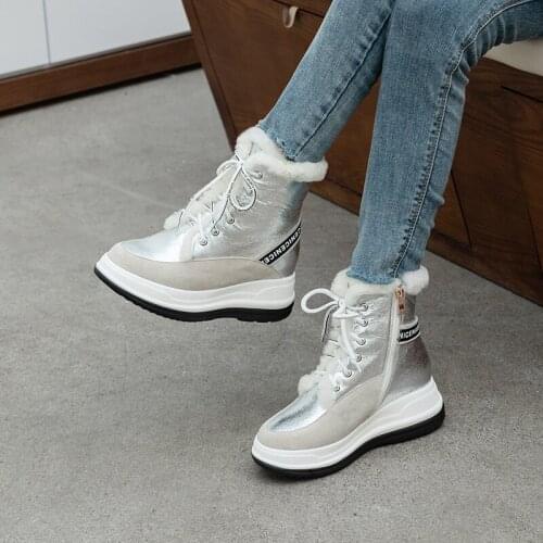 Natural Genuine Leather Female Snow Boots Winter Boots women Flat Plus Velvet Ankle boots Non-Slip Keep Warm Wool Women Sneakers