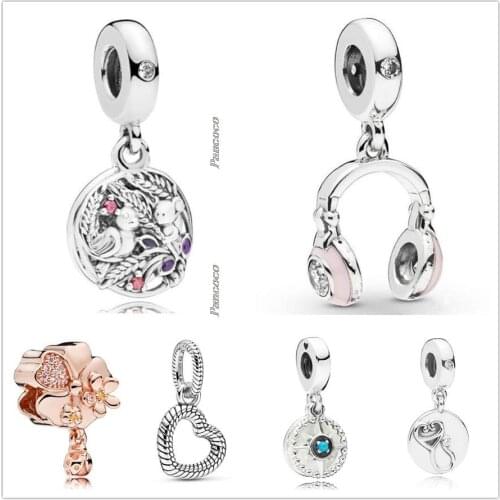 Original 925 Sterling Silver Snake Chain Pattern Open Heart Pendant Charm Beads Fit Pandora Bracelet & Necklace Jewelry