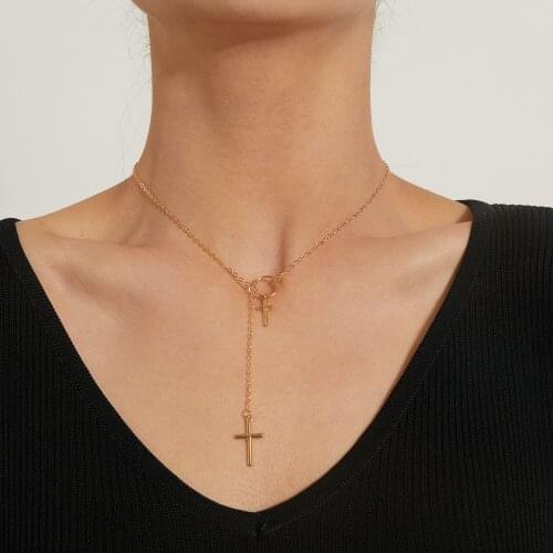 Cross Pendant Necklace for Women Simple Circle Clavicle Chain 2021 Fashion Jewelry Short Necklaces Female Girls Gift New