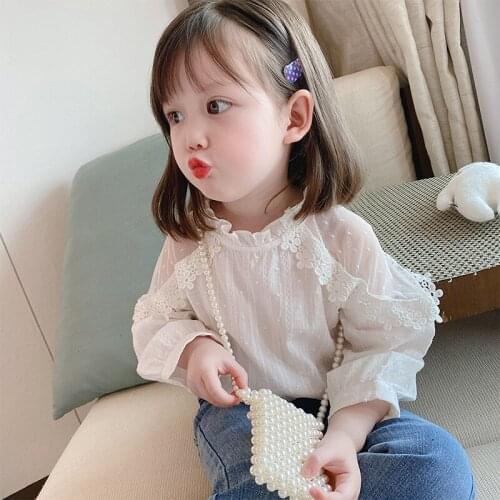 Childrens Clothing Autumn New Baby Girls Shirts Spring Kids Long Sleeve Blouse Korean Net Yarn Splicing White Shirts For Girls