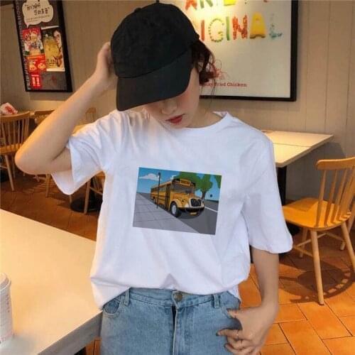Women Tshirt Summer Short Sleeve Fashion Girls T Shirt Graphic Car Print Female Clothing Aesthetic Top Tees Vintage White Shirt