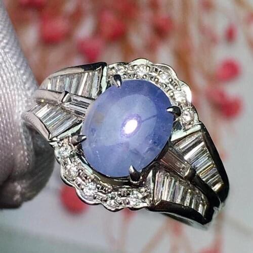 Fine Jewelry Pt900 Real Platinum Gold 100% Natural Blue Star Sapphire 2.12ct Gemstones Sapphire Diamonds Female Wedding Rings