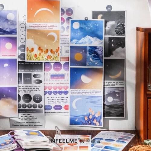 JIANWU 2 Sheets Moonlight at Night Series Stickers Sulfuric Acid Paper Journal Decoration Material Stickers School Supplies