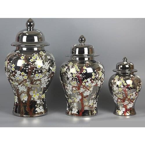 Jingdezhen Ceramic Vase Silver/Gold temple Jar Porcelain Bottle Household Porcelain Ornament plum blossom ceramic Ginger jar