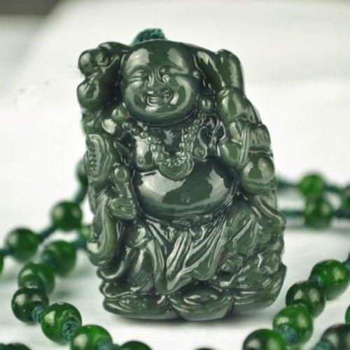 Collection Chinese Natural Hand Carved Chinese Hetian Jade Pendant Maitreya Bodhisattva Buddha Exquisite Small Statue Gift