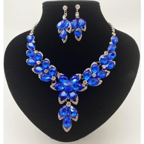 Fashion Flower Crystal Necklace Earrings Set Bridal Jewelry Sets for Brides Wedding Party Costume Jewellery Set