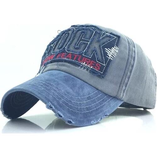 Hot sale fashion washed distressed letter ROCK worn edge cotton baseball cap men and women outdoor sport sunshade snapback hat