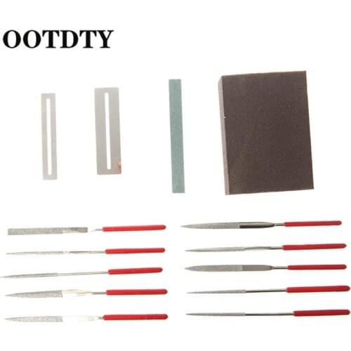 OOTDTY 14pcs Guitar Instrument Repair Tool Kit Grinding Stone Sponge Frets Nut File Set FOr Guitar