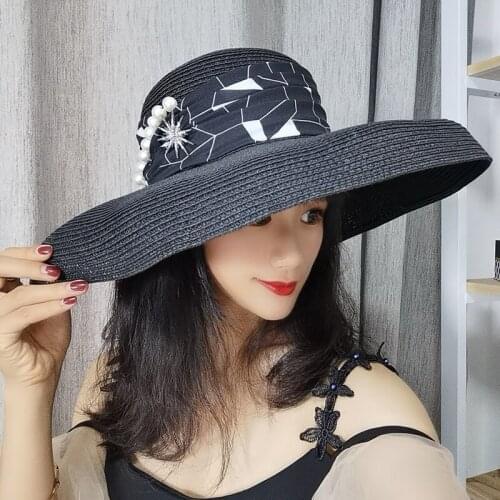 New straw hat in summer sun hat the seaside holiday fashion elegant large eaves female French diamond
