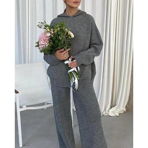 Autumn Winter Girls Corduroy Pant Sets Women Hooded Sweater Wide Leg Pants Two Piece Set Loose Straight Outfits Two-piece Suit