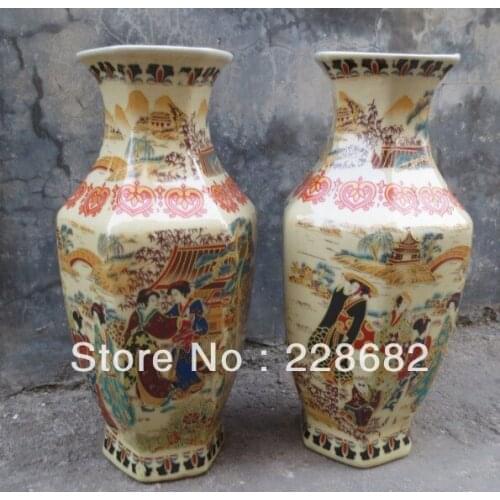 A pair beautiful chinese Famille Rose porcelain Hand Painting vase 23*13CM/pc free shipping