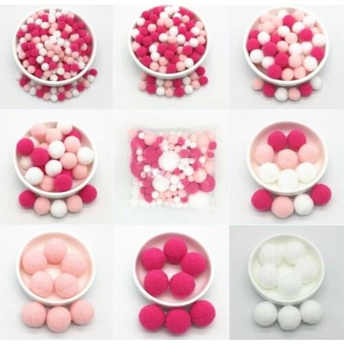 Light Pink White Rose Pompom Fur Balls DIY Soft Pom Poms Craft Pompones Wedding Decor Glue on Cloth Accessories 8mm To 30mm 20g