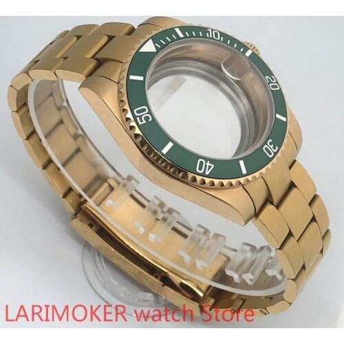 Transparent back cover 904L stainless steel gold strap bracelet with 40mm sapphire glass ETA NH36 MH35 case green bezel