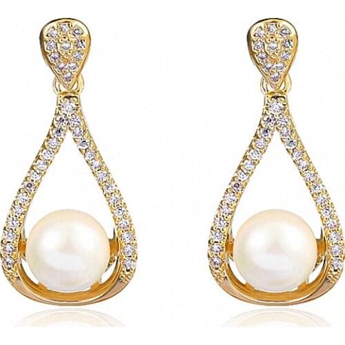 Luxury Water Drop Shape Bridal Pearl Dangle Earrings for Women AAA Cubic Zirconia Drop Earrings Fashion Wedding Jewelry LE1457