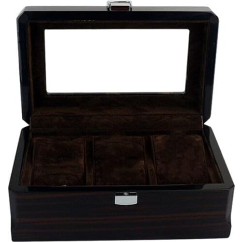 Kili Luxury 3 Slots Wooden Watch Display Case, Glass Topped Wooden Watch Display Case Watch Jewelry Organizer