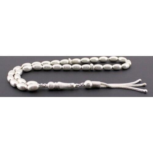 Tesbihane Pen İşçilikli Barley Cut 925 Sterling Silver Prayer Beads (M-1)
