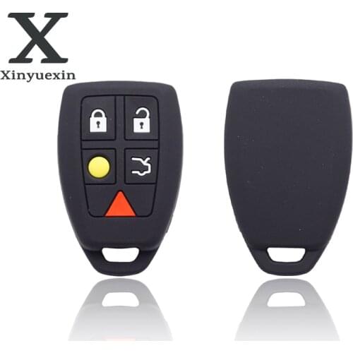 Xinyuexin Silicone Car Key Cover Case for Volvo S40 V50 V70 C70 S60 Remote Fob Car Key 5 Buttons