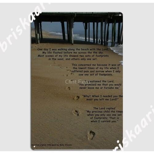 Footprints In The Sand With Poem Metal Sign Wall Mural create pub Garage Wall Decor Tin sign Posters