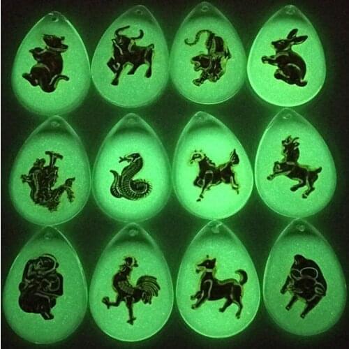 Rat/Ox/Tiger/Rabbit/Dragon/Snake/Horse/Goat/Monkey/Dog/Pig 12 Chinese Zodiacs Animal luminous Collar Necklace Jewelry#281374
