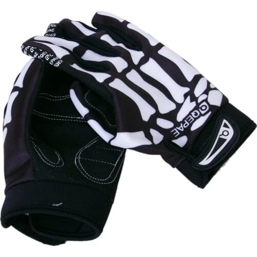 Skeleton Pattern Full Finger Warm Bike Sports Gloves Black&White XL