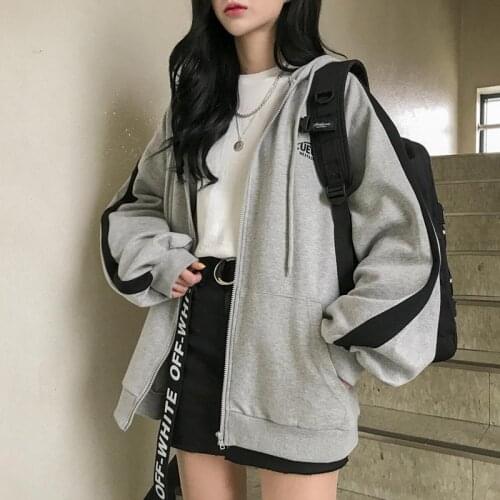 Oversized Zip-up Hoodies Women Casual Long Sleeve Loose Zipper Long Sleeve Harajuku Boyfriend Sweatshirts Jacket Streetwear Tops
