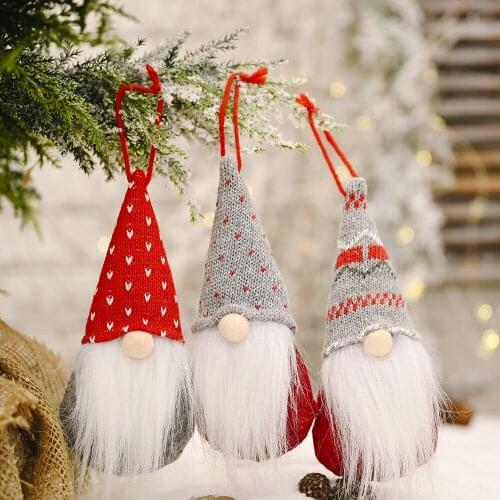 Santa Claus Knitted Hat Pendant Faceless Doll Christmas Tree Decoration DIY Scene Layout Xmas Decor for Home Happy New Year 2021