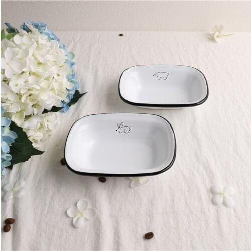Japanese Single Enamel Polar Bear Rabbit Childrens Tableware Baking Enamel Tray Pie Pot Baking Baking Plate