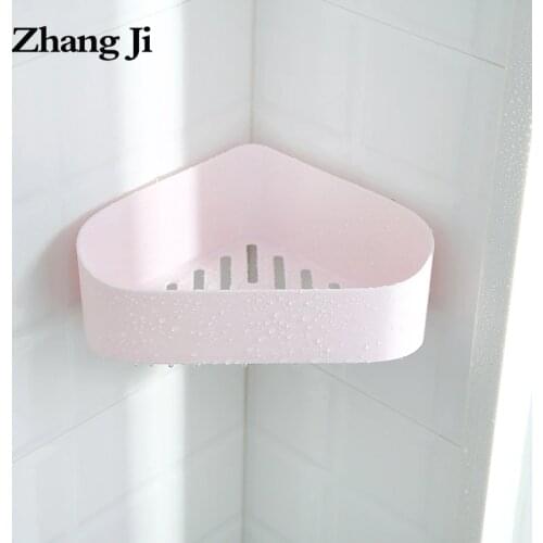 ZhangJi Bathroom Corner Shelf Racks No Drilling Storage Holder Self-adhesive Paste Installation Storage Box PP Material Shelve